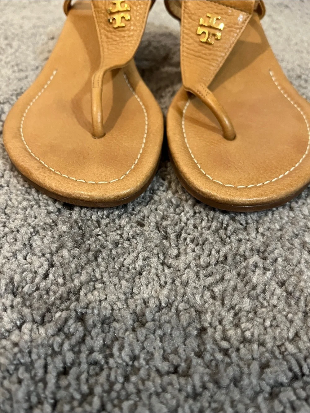 Tory Burch tan leather wedge sandals